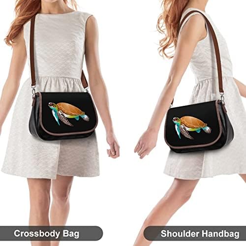 Шарена морска желка кожена чанта со средно рамо модни лежерни торби со вкрстени крстови со каиш