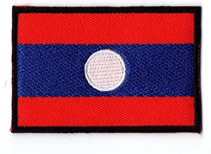 Прво, што и да е, лепенката со знаме на Лаос, мало железо на извезено за капаче за кошула со кошула, ранец на фармерки со капаците на капакот