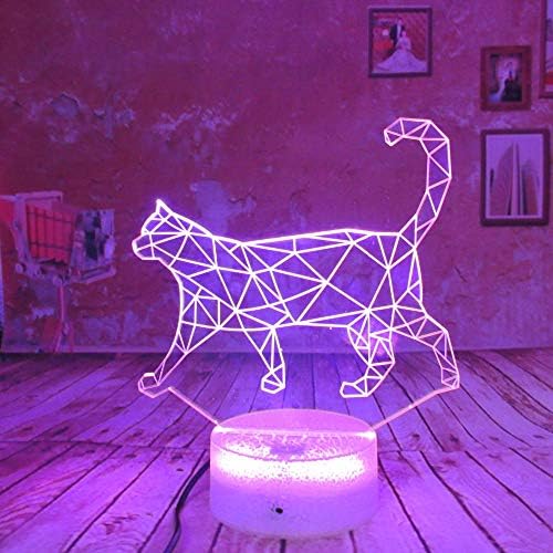 Jinnwell 3D Cat Animal Night Light Light LAMP илузија 7 во боја Промена на допир на допир табела за декорација на табела за декорација