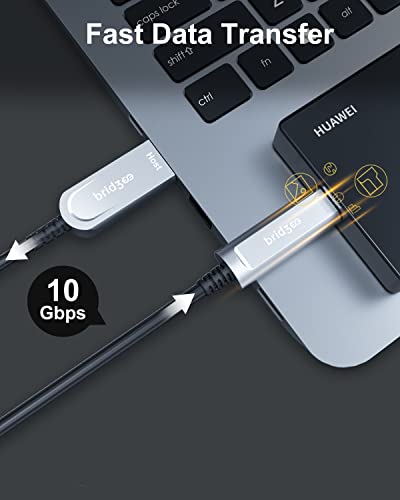 Bridgee Fiber Optic USB C до USB C кабел, кабел со голема брзина од 10Gbps USB 3.1 за веб -камери, камери, лаптопи итн