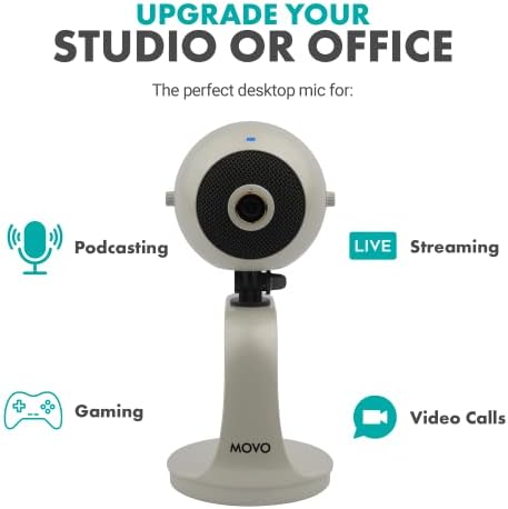 Movo WebMic-HD Веб Камера И Кондензатор Микрофон Во Перл Вајт - 1080p HD Веб Камера И Про Кардиоиден Кондензатор Mic-HD USB Камера