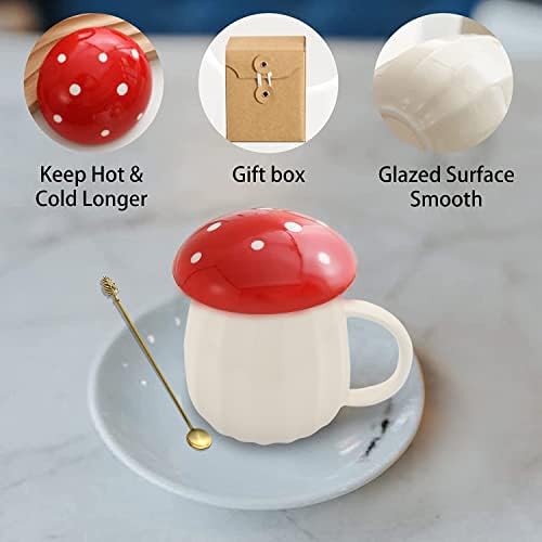 Кригла за печурки Локавих со капак, сет од 2 симпатични чаши чаши чаша чаша чава керамика кафе со рачка за домашна канцеларија, подарок за жени