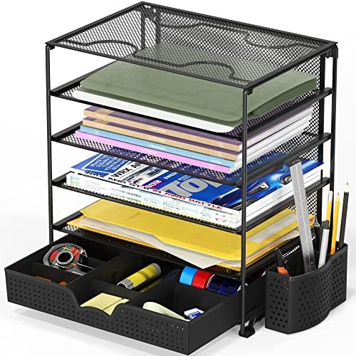 SimpleHouseWare 5-ниво фиока за датотеки со документи со лизгачки фиоки и корпа за пенкало, црна