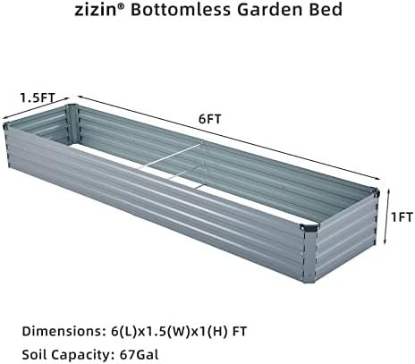 Зизин Голем подигнат комплет за градинарски кревет 6x3x1.5ft отворено испуштено од дното на метални метални кутии за зеленчук цветна билка, сива