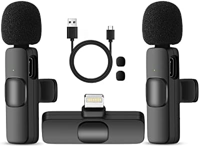 Безжичен микрофон на безжичен лавалиер, безжичен микрофон 2-во-1 за iPhone/iPad/Android/лаптоп
