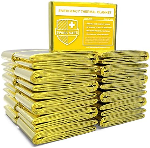 Швајцарски безбедни итнички термички ќебиња + бонус злато фолија ќебе. Наменето за НАСА, на отворено, опстанок, прва помош, злато, 25 пакет