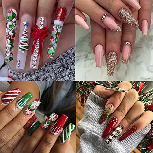 Божиќна уметност за нокти, привлечни црвени зелени нокти, сјајни холографски зимски нокти, додатоци, Божиќни сјајни прав прашина