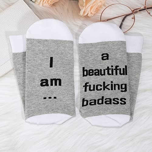Mnigiu 2 пара мотивациони чорапи Јас сум убав ебат инспиративен подарок за badass за неа