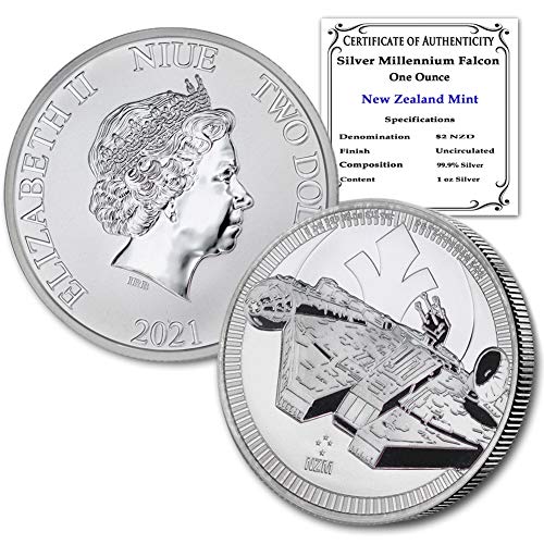 2021 НЗ Ниуе 1 оз Сребрена Милениумска Монета Од Сокол Брилијантна Нециркулирана Со Сертификат за Автентичност 2 2 БУ