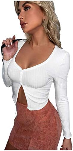 Врвот на културата за женско копче предниот лажички врат со долг ракав, исецка од ребел со плеска, исечена кошула, тенок вклопувачки врвови