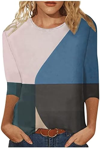 3/4 кошули со ракави за жени, цветна екипа на екипажот на вратот од три четвртина ракави врвови за жени 3/4 ракав