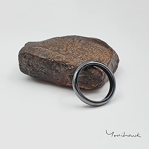 Црн оригинален прстен на хематит за жени мажи Унисекс 4мм и 6мм ， Хематит камен прстен рамнотежа на корен чакра ， големина 6-10