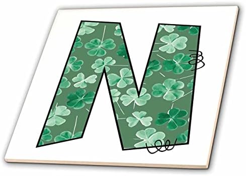 3дроза Симпатична Зелена Детелина Со Четири Лисја Кадрава Знак Монограм Почетна Н-Плочки