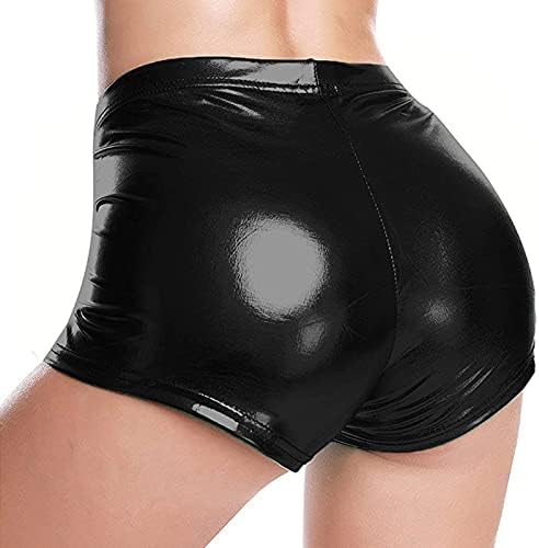 Xiaobu сјајни шорцеви женски високи половини кожни кожни шорцеви цврсти секси жешки панталони за кревање на задник, кратки панталони, црна,