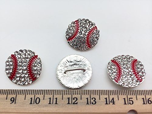 Pepperloney Brand 5PC Бејзбол метал лизгачки шарм на копчињата Rhinestone со нараквици со лизгачи од 8мм за 8мм нараквици