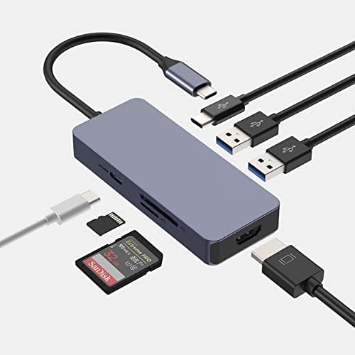 HOPDAY USB C Центар, Докинг Станица, 7-во-1 USB C Адаптер Двоен Монитор СО PD 100W, 4K-HDMI, USB A / C 3.0 Порта, Sd/TF Картичка