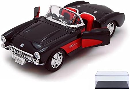 Diecast Car W/Case Case - 1957 Chevy Corvette Convertible, Black - Welley 29393 - 1/24 Scale Diecast Model Car Car Car Car Car Car