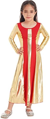Девојки девојки од izизио металик злато пофалби танцувачки фустан Литургиски лабав вклопена целосна должина Туника танцувачка облека
