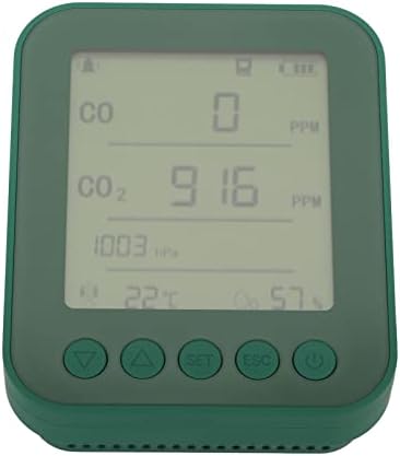 Мерач на квалитет на воздухот во затворен простор, темно зелен екран мултифункционален компактен мерач за квалитет на воздухот 5V станбени