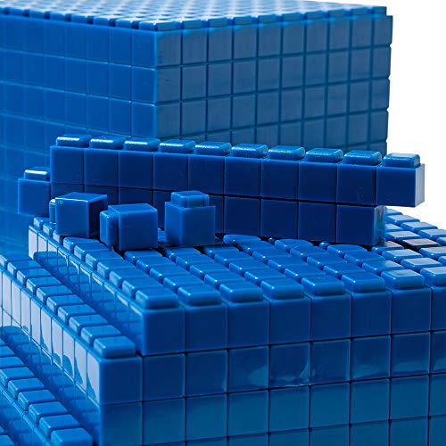 Hand2Mind Сина пластична меѓусебна база за поврзување Десет блокови Комплетен сет, блокови на вредност, броење коцки за деца математика,