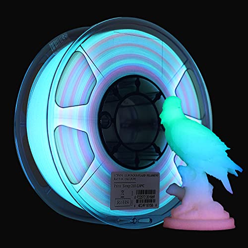 Esun Pla Luminous Rainbow 3D печатач за печатач, 1,75 mm 1kg Spool Multicolor Промена на сјајот во темната ПЛА за 3Д печатачи,