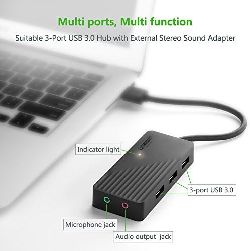 UGREEN USB 3.0 Hub 3 Порти USB Звучна Картичка 2 Во 1 Надворешен Стерео Аудио Адаптер 3.5 mm Со Слушалки и Микрофон 5gbps Голема