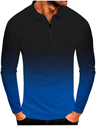 XXBR Менс Поло кошули патент јака голф врвови паѓаат долги ракави тенок фит мускул улица градиент обичен тениски маички резервоар на врвови