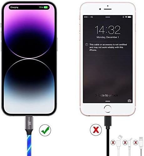 LED светлосен кабел за полнач за iPhone - Сертифициран USB A Apple MFI за молња за брзо полнење кабел за iPhone 14 13 12 11Pro MAX/XS/XR/X/SE/8
