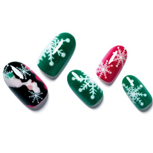Божиќно Притискање На Ноктите Кратки Црвено-ГЛАМУРОЗНИ Средни Овални Лажни Нокти Со Божиќен Дизајн, Комплет За Овални Акрилни Нокти Од Снегулка, Лепак За Зелени Ст