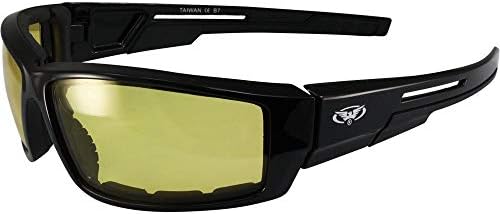 2 пар на глобални визии Слични мотоцикли очила за сонце сјајни црни рамки 1 леќи за чад и 1 жолт леќа