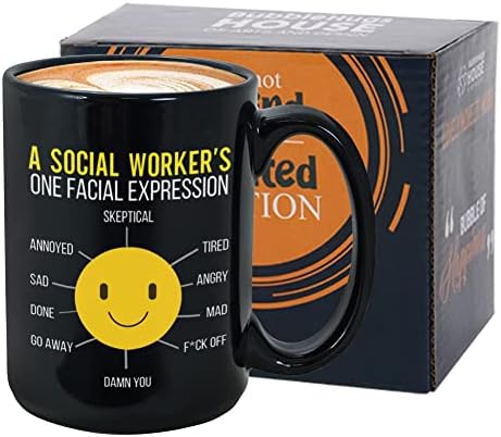 Социјален работник кригла 15oz црна канцеларија благодарност Социјална работа подароци идеи социјални услуги подарок кафе чаши смешни цитати
