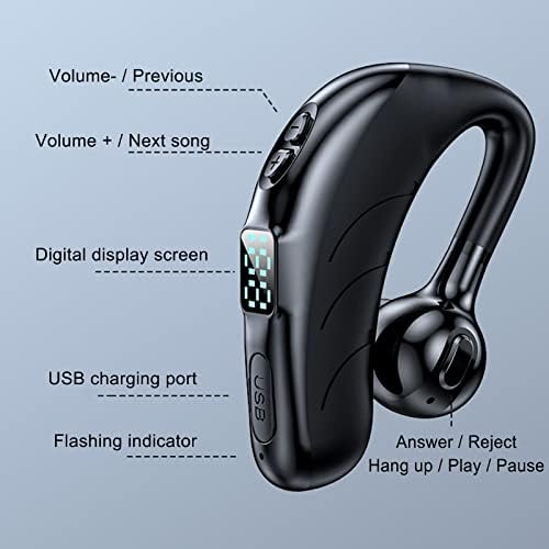 Слушалница за единечни уши Charella Fiwkah со MIC Bluetooth 5 2 LED на слушалки LED дисплеј водоотпорен слушалки безжични слушалки
