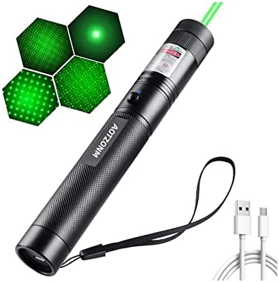 Аотзонм долг дострел Зелен зрак Висока моќна светла со полнење со USB, прилагодлив фокус зелена фенерче за ноќна астрономија