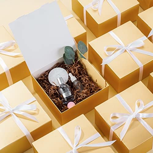 WLUSEAXI 12пакувајте Кутии За Подароци Со Капаци, Златни Кутии За Подароци Рефус Со Лента, Кутија За Предлози За Деверуша За Подароци Крафт Хартија