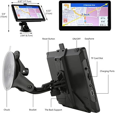 TIRYIUOU GPS Навигација за автомобил 7 инчен HD Екран На Допир ВОЗИЛО GPS Навигатор Систем Пренослив АВТОМОБИЛ GPS ЗА Возила 256MB 8GB