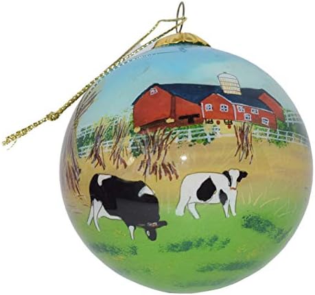 Рачно насликано стакло Божиќен украс - Farmyard W/крави и штала