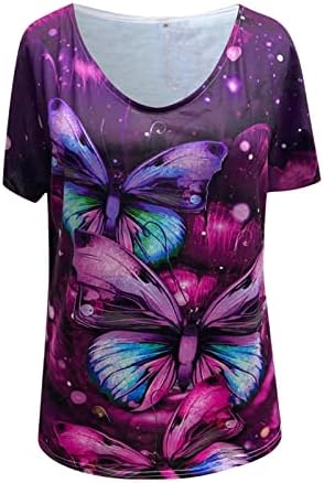 Блуза Дами Лето Fall Краток Ракав 2023 V Вратот Памук Пеперутка Сликарство Цвет Графички Врвот Маичка За Тинејџерки