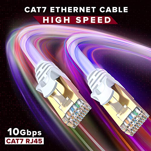 Мачка 7 Етернет Кабел 1 стапки-Брз Интернет &засилувач; Мрежа Лан Лепенка Кабел, RJ45 Конектори- [1ft / Бело / 2 Пакет] - Совршен