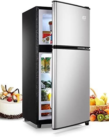 Криб Блинг Компактни фрижидери со замрзнувач на врвот, мини фрижидер со 7- прилагодлив термостат на ниво, мал фрижидер за стан,