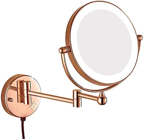 Огледала за шминка за шминка за бања Zaahh, 8 -инчен двострана месинг месинг за зголемување на суетата за бричење Преклопување Електричен