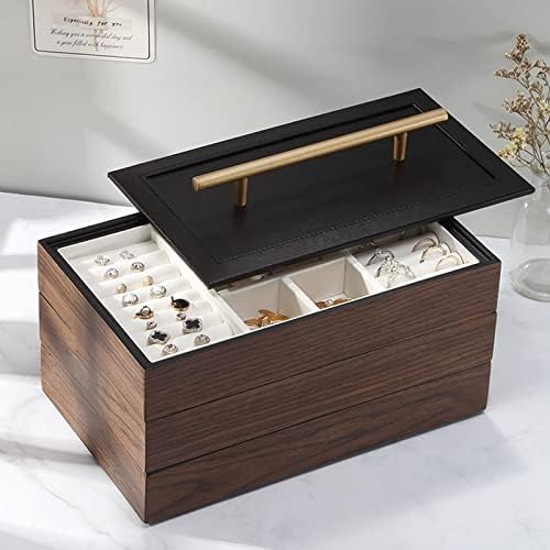 Бдиху дрвена кутија за накит трислојна гроздобер дизајн со голем капацитет кутија за складирање накит од цврсто дрво кутија за накит кабинет