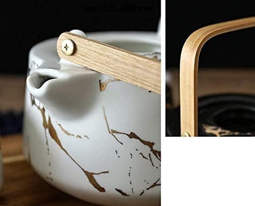 Lianxiao - садови со чај рачно изработени керамички чајници поставени 6 парчиња јапонски саке чај чај сет мермерни котли со дрвени