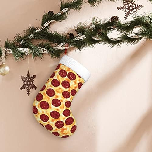 Waymay Pepperoni Pizza Christmas Stocking 18 инчи Божиќ што виси чорап класичен празник за украсување чорапи
