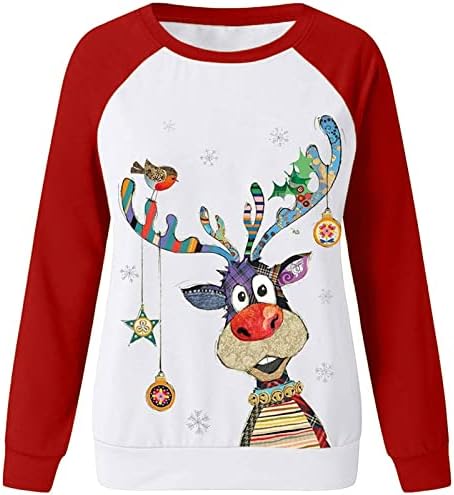 Божиќен Дуксер За Жени Симпатични Печатени Графички Пуловер Со Графички Пуловер Со Долги Ракави Обични Раглански Врвови