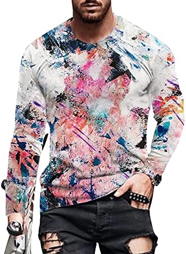 Обичен 3Д за 3D печати за машка 3Д на Beibeia, модна тркалезна пулверска маица есен зимски графити со блуза копче надолу со кошула ров палто