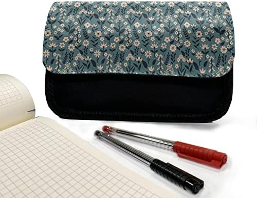 Зачудувачки случај на цветно молив, пролетна ливада за животна средина, торба со молив со ткаенини со двоен патент, 8,5 x 5,5, темно сина