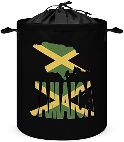 Јамајка Знаме Мапа Кошница За Перење Тркалезна Корпа За Преклопување Кутија За Складирање Кофа За Перење Со Рачка За Јаже