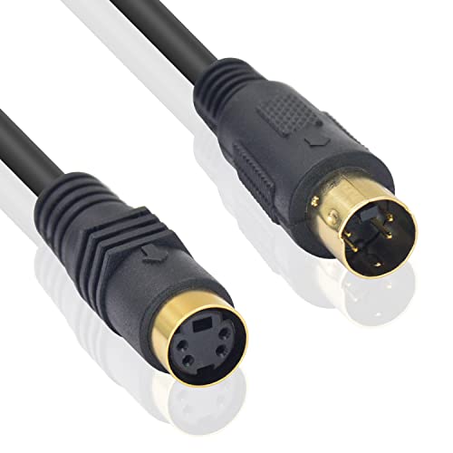Кабел за продолжување на Poyiccot S-Video, Mini DIN 4 Pin S-Video Cable Машко до женско позлатена конекција, Mini DIN 4 Pin
