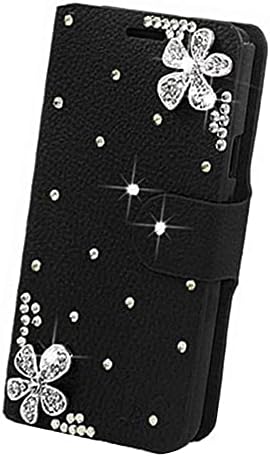 Бајка Уметност Кристал Паричник Случај Компатибилен Со Samsung Galaxy S23 Ултра-Малку Цвеќиња-Црна-3d Рачно Изработени Светкави