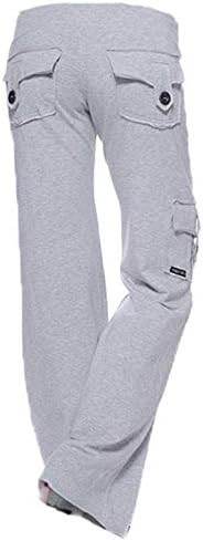 Andongnywell женски копче повеќе џебови меки обични пантолони јога еластични за тренинг фитнес широки панталони за нозе за жени